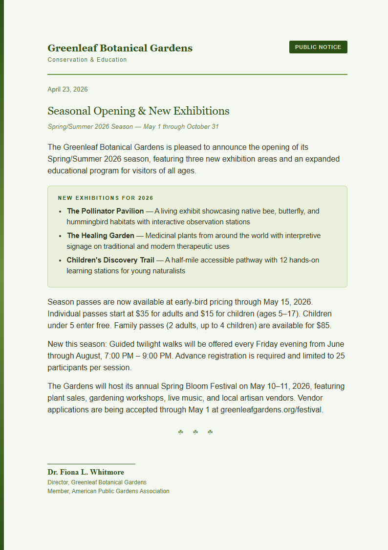 Botanical Nature Notice